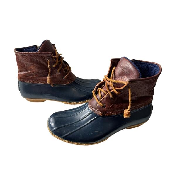 Sperry Size 9 Tan Brown Blue Rubber Hunting Duck Boots Bootie Outdoor Winter - Picture 2 of 13